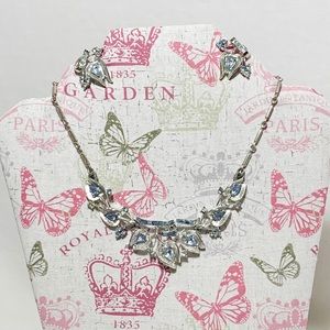 VTG 1957 CORO Floral Blue Rhinestone Demi Parure